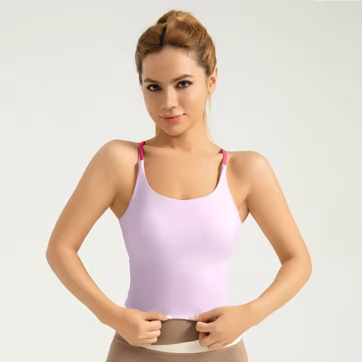 Nueva parte de atrás bonita, chaleco deportivo desnudo con tirantes cruzados, cinturón elástico alto, almohadilla para el pecho, chaleco de yoga para mujer - 1
