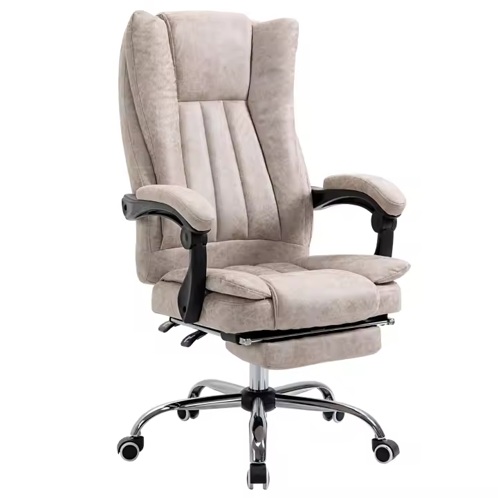 Vinsetto silla de oficina silla giratoria con función reclinable reposapiés silla de oficina asiento ajuste de altura silla de escritorio microfibra plástico metal nylon beige + negro + plata 63 x 71 x 110-118 cm - 1