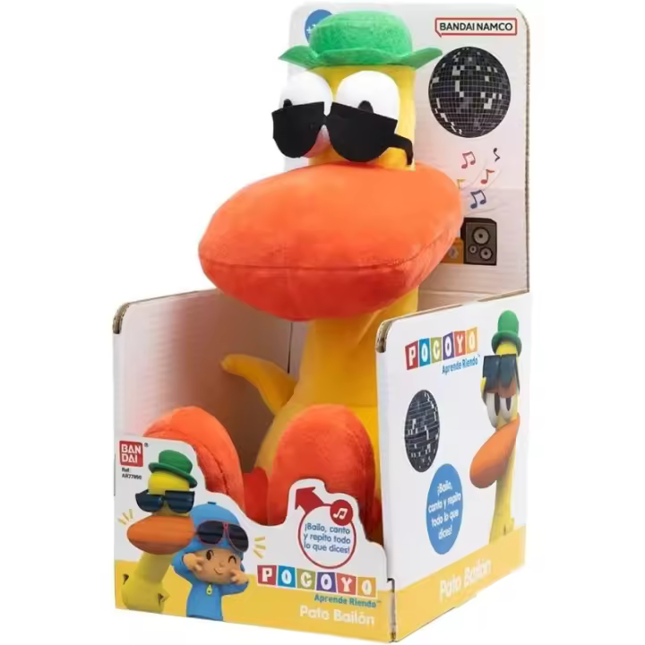 Divertido Peluche Musical de Pato de 30 cm para bailar, moverse y cantar sin parar 18meses Bandai de serie Pocoyo BAN78507 - 1