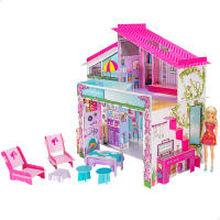 Barbie Casa de muñecas juguete, Dreamhouse, 2 plantas, estructura y muebles de cartón para montar, incluye muñeca, instrucciones de montaje, mide 79x38x70 cm, +4 años - details 0