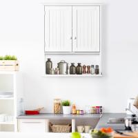 Armario Baño de Pared con 2 Puertas Estante Interior Ajustable y Compartimento Abierto Mueble Auxiliar Suspendido Multiusos para Cocina 60x20x70,5 cm Blanco - details 2
