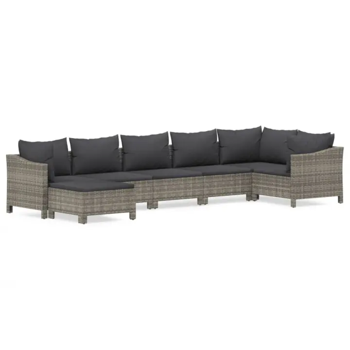 vidaXL Set de muebles de jardín 7 pzas y cojines ratán sintético gris - 1