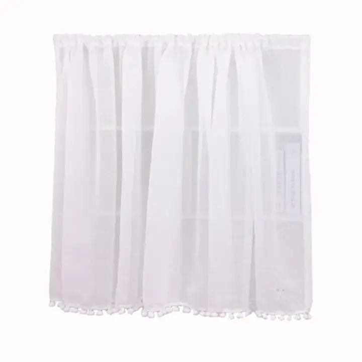 Cortina De Cocina Corta Blanca Sólida Estilo Moderno Con Cuentas Y Rodillo De Encaje Para Armario Y Ventana Material De Poliéster 100% - 1