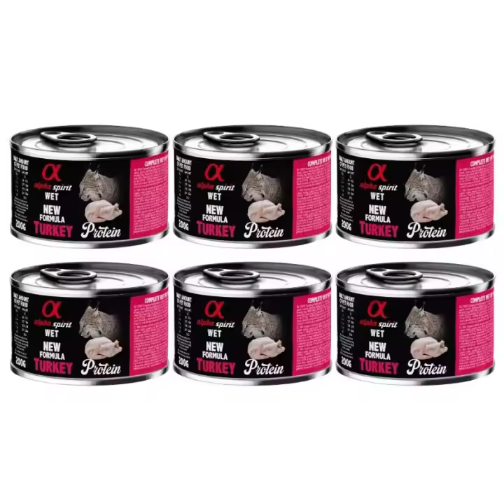 Pack de 6 - Alpha spirit ALIMENTO HÚMEDO DE PAVO PARA GATOS (200gr) Comida húmeda para gatos - 1