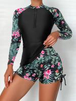 Bañador de manga larga para mujer, conjunto de Tankini deportivo para surfear, ropa de playa, trajes de baño de dos piezas para piscina - details 2