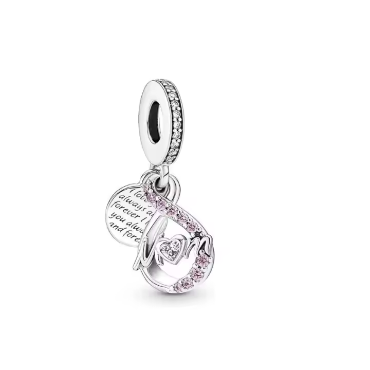 Pandora Moments Dijes de plata de ley con símbolo de infinito e inscripción "Mom"，Viene con un embalaje de caja de regalo completo. - 1