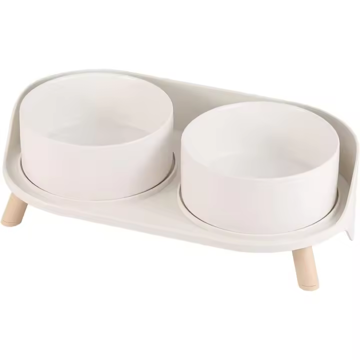 Comedero Perro Elevado Bebedero Perro - Cuenco Perro Doble Ceramica con Soporte Antisalpicaduras - Plato Para Perro Gato - Bol Comida y Agua para Perros Pequeños y Medianos y Gatos Grandes - 1