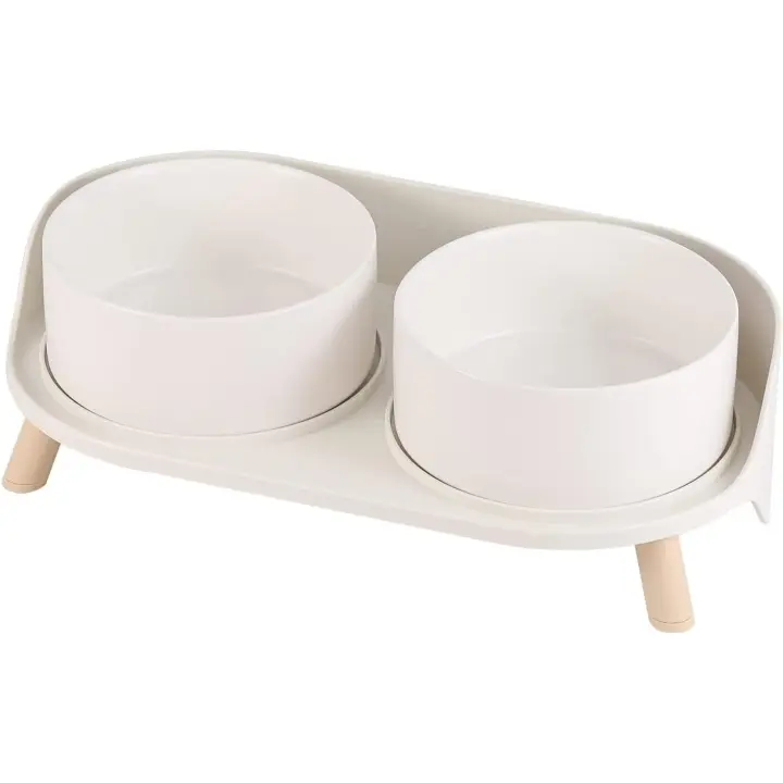 Comedero Perro Elevado Bebedero Perro - Cuenco Perro Doble Ceramica con Soporte Antisalpicaduras - Plato Para Perro Gato - Bol Comida y Agua para Perros Pequeños y Medianos y Gatos Grandes - 1