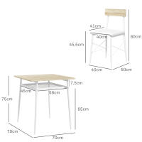 HOMCOM Conjunto de Mesa y Sillas de Comedor de 3 Piezas Mesa de Cocina con 2 Sillas sin Brazos Mesa Rectangular con Estante Abierto Estructura de Acero Blanco y Roble - details 2