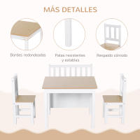 HOMCOM Conjunto de Mesa 2 Sillas y Banco para Niños de Madera con Espacio de Almacenamiento Muebles Infantiles para Sala de Juegos Habitación de Niños - details 4