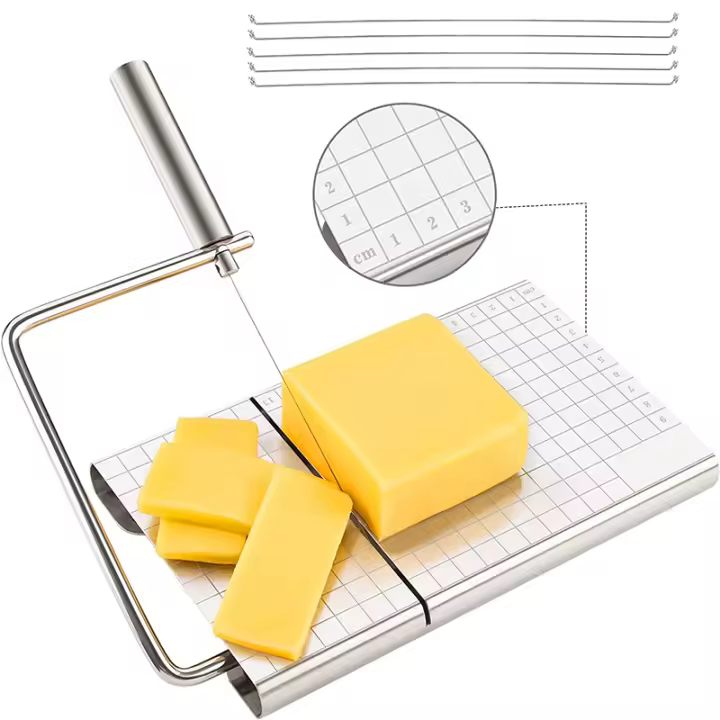 LMETJMA Cortador De Queso Ajustable Con Cinta Y 5 Repuestos Ecológico De Acero Inoxidable Para Bloque De Queso Con Escala Precisa JT53 - 1