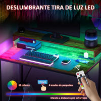 HOMCOM Escritorio Industrial Mesa Escritorio con Luces LED Tomas de Corriente Soporte para Monitor y Control Remoto Mesa de Ordenador para Oficina Estudio 100x50x90,5 cm Marrón Rústico - details 3