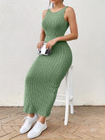Vestido De Verano Sin Mangas Con Tirantes De Medio Tamaño Cuello Redondo Espalda Descubierta Tejido Ajustado De Pierna Un Solo Pasado Para Mujer - details 10
