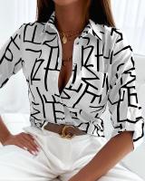 Blusa Elegante Para Mujer Primavera Otoño Con Cuello Bajado Estampado Slim Camisa De Manga Larga Moda Oficina Casual Polyester Cotton - details 34
