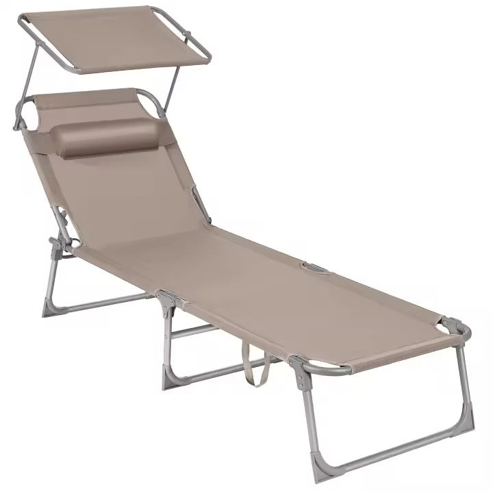SONGMICS Tumbona, Tumbona Reclinable, 193 x 53 x 29 cm,Carga de 150 kg, con Reposacabezas de Protección Solar y Respaldo Reclinable, para Terraza, Piscina, Jardín, Azul/Gris Claro/Gris Oscuro/Color Topo/Negro/Rojo - 1
