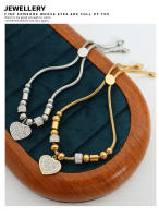 Encanto Pulsera de acero de titanio con forma de corazón de amor retro, colgante de corazón con cuentas de gran agujero, chapado en acero de titanio con oro de 18 quilates, joyería para mujer - details 10