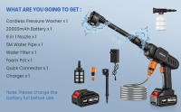 Portátil 60Bar de potente presión de agua Lavadora de alta presión recargable 20000mAh de gran capacidad Motor de alta velocidad 30000rpm Salida de agua 10L/min 6 en 1 accesorios multifuncionales Pistola de alta presión sin cable para lavar coches - details 4