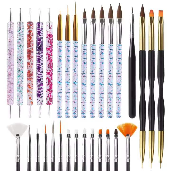 Set De Pinceles Para Uñas 6/31Pcs Diseño De Pincel Para Pintura Dibujo Grabado Puntada Línea Plana Y Ventosa Herramientas De Manicura Para Acrílico Gel UV Y Esmalte De Uñas - 1