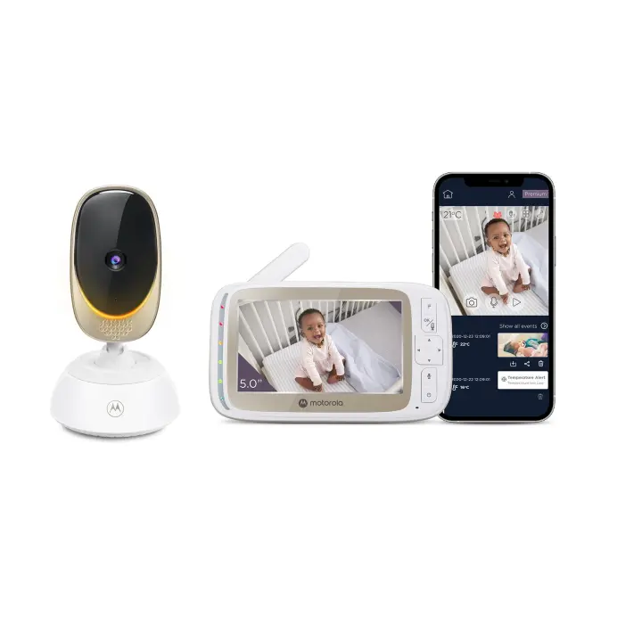 Motorola Nursery VM85 Connect Vigilabebés con Cámara – WiFi y App Móvil, Pantalla 5”, Visión Nocturna, Giro/Inclinación, Comunicación Bidireccional, Canciones de Cuna, Sensor de Temperatura, Luz Nocturna, Alcance 300m - 1