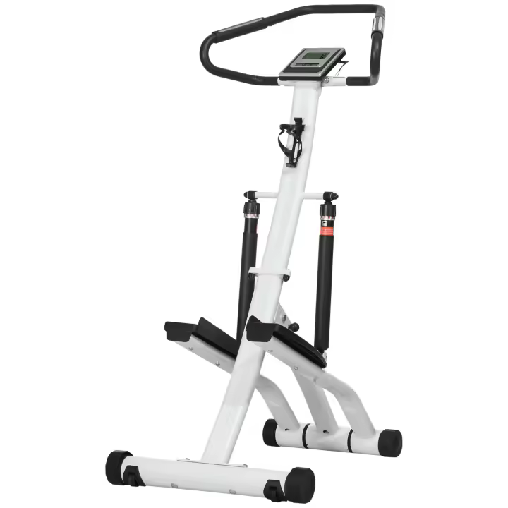 SPORTNOW stepper con asa, bicicleta estática fitness con pantalla LCD, bicicleta estática con 12 niveles de resistencia para el hogar negro + plateado 80 x 61 x 134 cm - 1