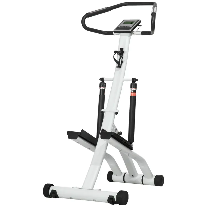 SPORTNOW stepper con asa, bicicleta estática fitness con pantalla LCD, bicicleta estática con 12 niveles de resistencia para el hogar negro + plateado 80 x 61 x 134 cm - 1