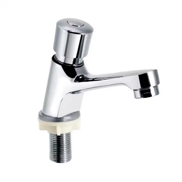 Grifo De Baño Con Retardo De Tiempo Y Ajuste Automático Cromado Grifo Ahorrador De Agua Para Lavabo Montaje En Superficie Cerámica - 1