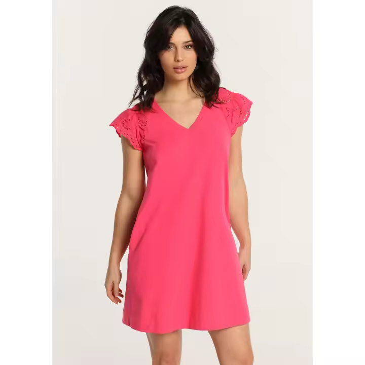 LOIS JEANS - Vestido corto cuello a pico con mangas troqueladas y bolsillos ocultos - 1