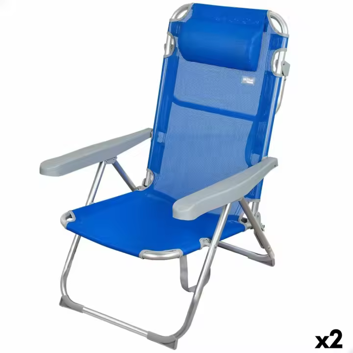 Silla de Playa Aktive Plegable Azul 48 x 90 x 60 cm (2 Unidades) - 1