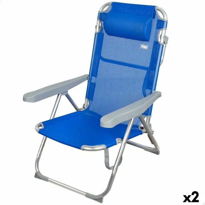 Silla de Playa Aktive Plegable Azul 48 x 90 x 60 cm (2 Unidades) - 1