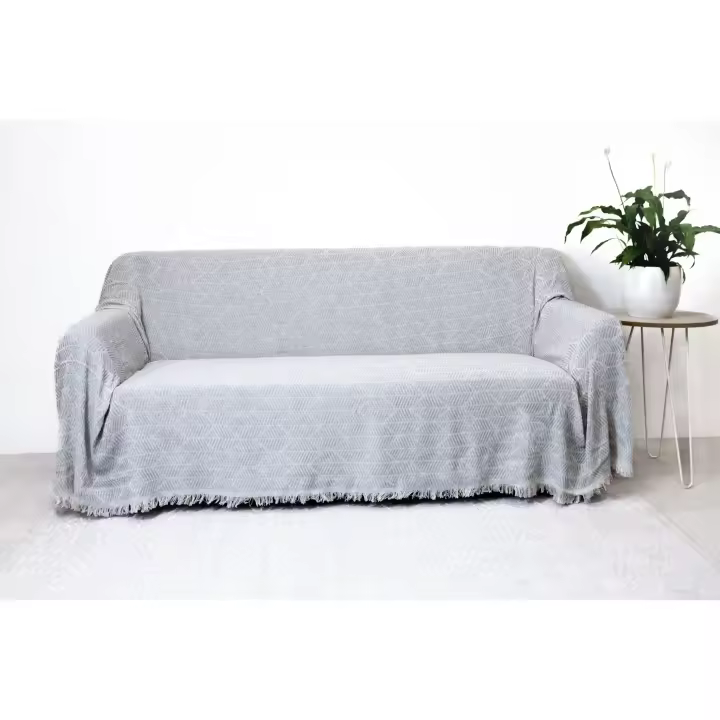 Colcha multiuso 85% algodón reciclado 15% poliéster diseño hojas gris. - 1