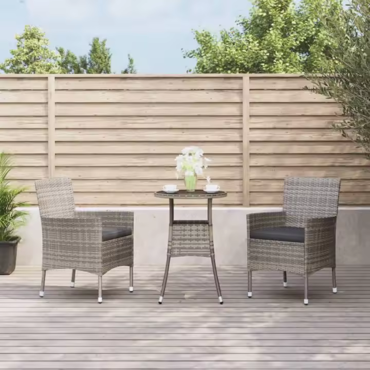 3 piezas Garden Bistro Set con Fundas de Polyrattan Gris - 1