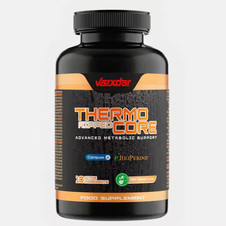 Vaexdar - Thermo Ripped Core - Termogénico - 120 Cápsulas Vegetales - Quemagrasas - Sinefrina, Cafeína, Extracto de Té verde - 10 Ingredientes Activos - Formula Exclusiva - 1