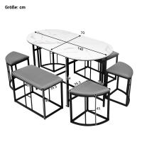 Juego de Mesa de pesa (juego con Mesa de comedor, 4 taburetes pequeños y 2 taburetes grandes), juego de Mesa de Cocina, Estructura de Maple, moderno Blanco y negro.140 * 70*76cm, puede cargar 120kg - details 3