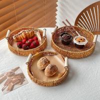 Bandeja De Alimentos De Plástico Tejida a Mano En Rattan Para Frutas Verduras Pasteles Forma Redonda Cesta De Almacenamiento Con Mango - details 3
