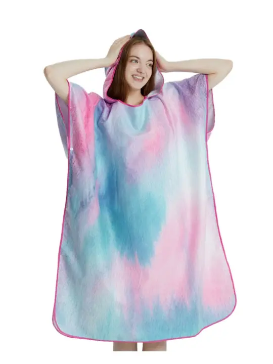 Poncho Toalla Rápida De Secado Microfibra Para Playa Y Natación Robe De Baño Para Adultos Con Capucha Toalla De Natación A4 - 1