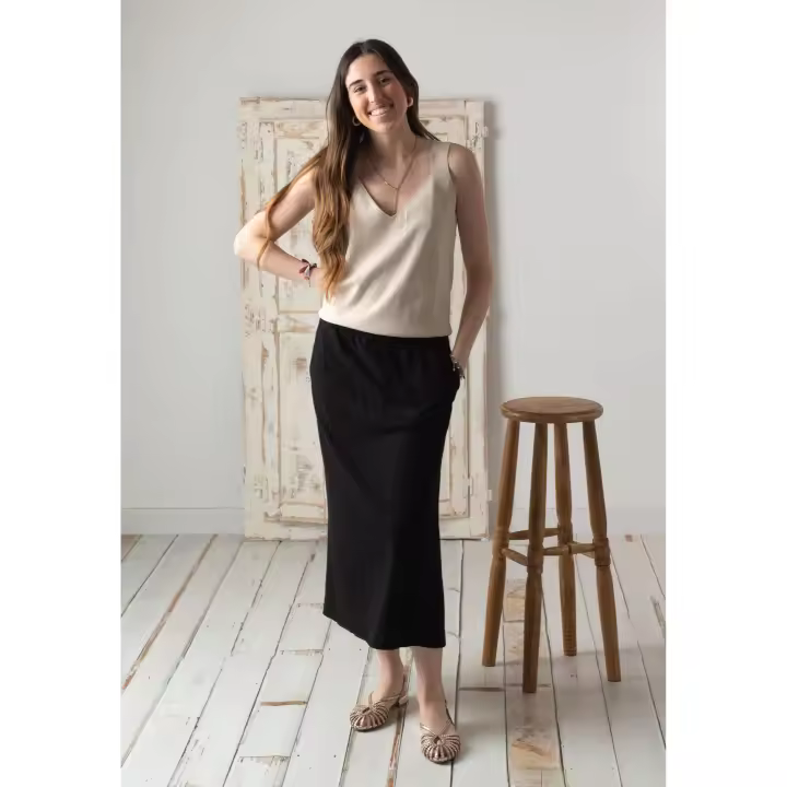 Yerse - 42217_037 - Falda Midi De Algodón Flamé Con Cintura Elástica Y Bolsillos - Mujer - 1