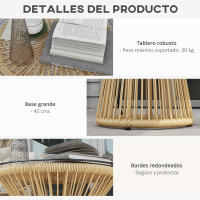 Outsunny Mesa Auxiliar de Ratán Sintético Mesa de Centro Redonda con Tablero de Vidrio Templado y Marco de Metal Carga 30 kg para Patio Jardín Balcón Ø40x42 cm - details 5
