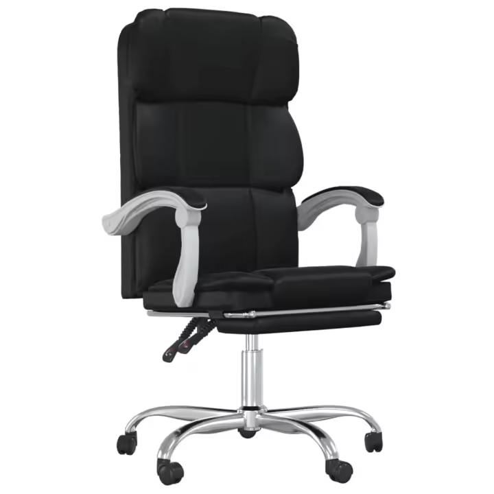 Silla de oficina reclinable de cuero sintético Negro - 1