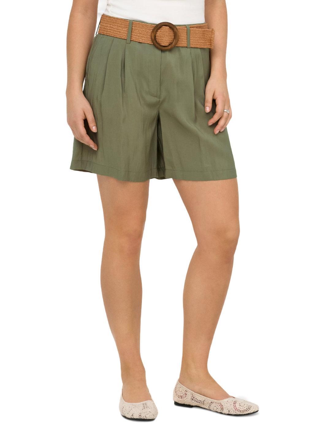 Short Only Ibiza verde militar de tela para mujer
