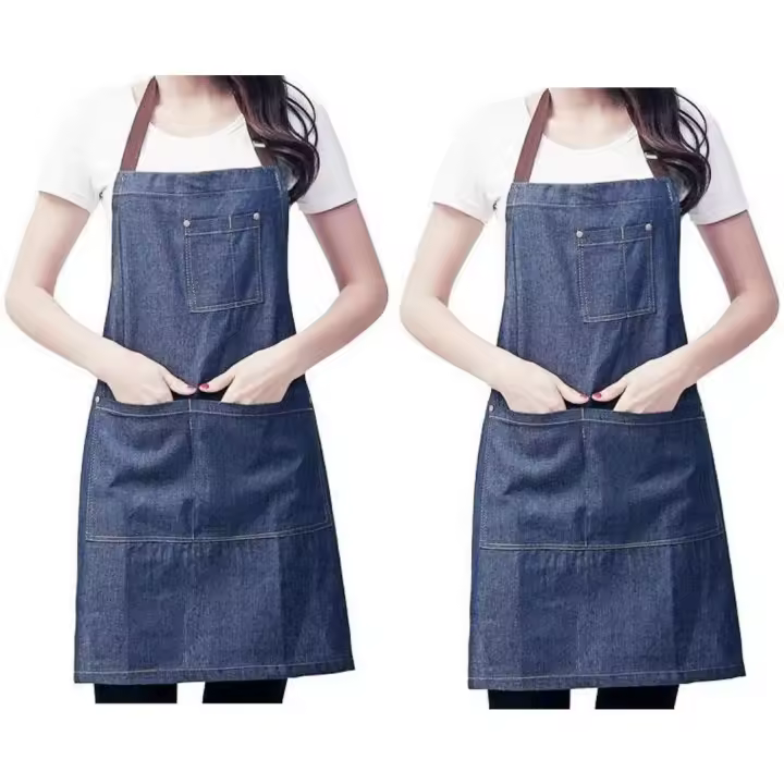 2 x Denim Jean ajustable cocina delantal con grandes bolsillos para mujeres hombres para cocinar barbacoa parrilla café camarero chef delantal - 1