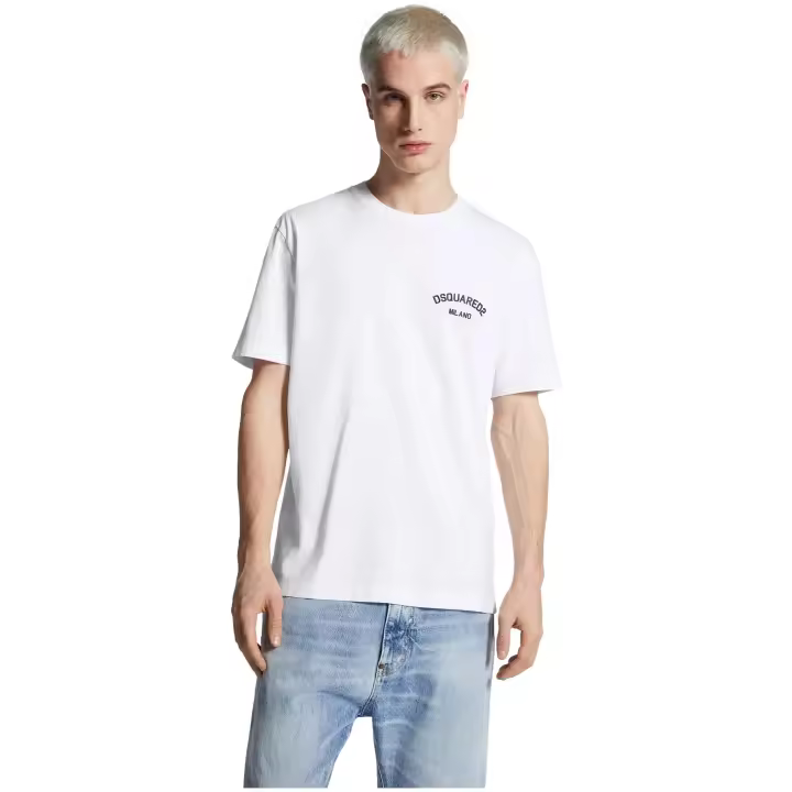 Camiseta DSQUARED2 Regular Fit con Logo Engomado en el Pecho Color Blanco - 1