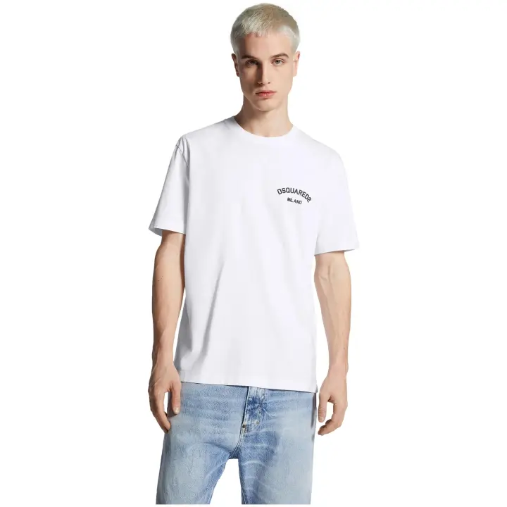 Camiseta DSQUARED2 Regular Fit con Logo Engomado en el Pecho Color Blanco - 1