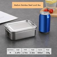 Stainless Steel Lunch Box, 850ML Bento Box with Lock Clip, Leak-Proof Portable Food Storage Container for Salad Sandwich - details 1