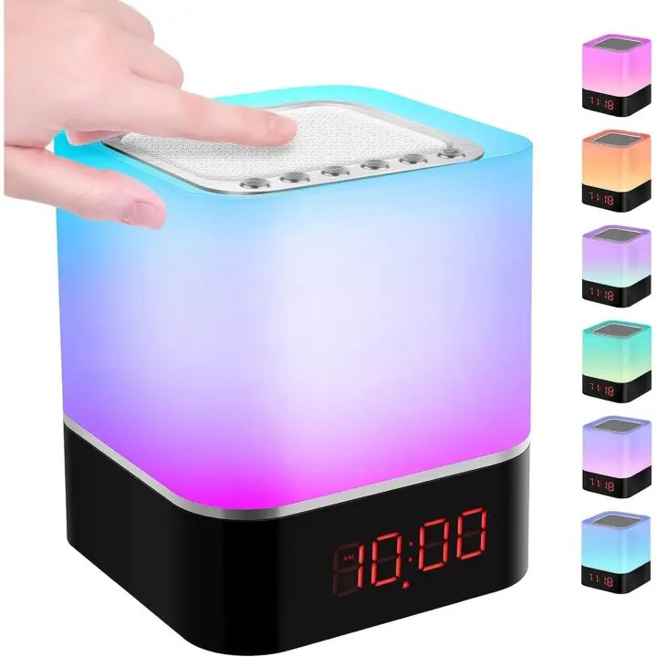 Luces nocturnas Altavoz Bluetooth,Lámpara de Noche Smart Touch, Reloj Despertador Digital, Luz de Noche Multicolor RGB Regulable, Regalos para Niños Adolescentes (Plateada Tapa) - 1
