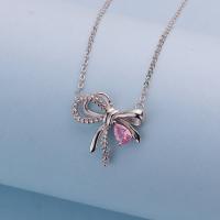 Collar De Lujo En Forma De Diamante Rosa Con Lazo Colgante De Cobre Estilo Sweet Hundred Para Mujeres Joyería De Moda - details 5