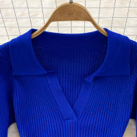 Vestido Largo A-Line Elegante De Cintura Alta Con Escote En V Para Mujer REALEFT Knitted Wrap Vestido De Poliéster Otoño Invierno - details 5