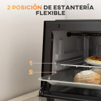 HOMCOM Mini Horno Eléctrico 9L Horno Eléctrico Sobremesa 750W con Temperatura Ajustable hasta 230°C Temporizador 60min y Bandeja para Hornear Parrilla 35x24,6x20 cm Negro - details 1