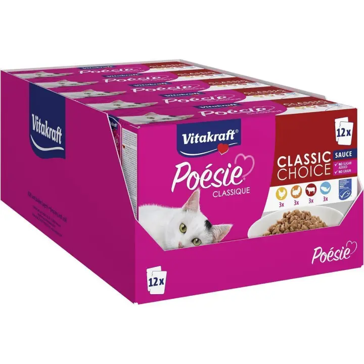 VITAKRAFT - Poésie Classique Comida húmeda para gatos Sabor aves de corral en gelatina o Carnes en salsa o Mixto cane y pescado en salsa (Pack de 60 bolsitas) - 1