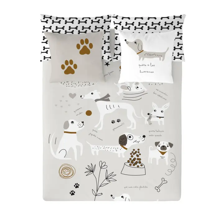 FUNDA NÓRDICA REVERSIBLE 100% ALGODÓN PERROS 2 PANZUP HACIENDO EL INDIO FABRICADO EN ESPAÑA - 1