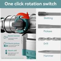 Taladro percutor eléctrico de 1200 W y 1050 RPM, 3 en 1, de alta resistencia, con embrague de seguridad y mango giratorio de 360° para hormigón, madera y metal - details 2